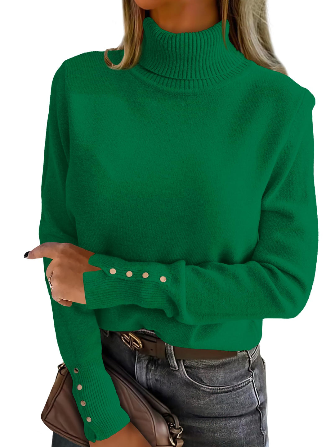 ANRABESS Turtleneck Sweaters for Women Long Sleeve Tops | 2026 Fall Winter Fashion Clothes, Office Work Daily Wear Dressy Casual Outfits, Soft Knitted Ribbed Button-Cuff Pullover Top