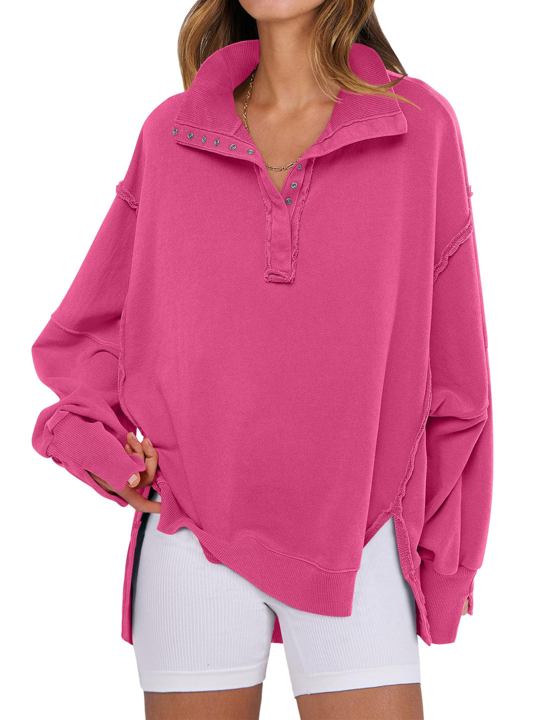 ANRABESS Women's Sweatshirts Oversized Casual Loose Button Up Henley Pullover Top High Low Split 2026 Fall Fashion Outfits