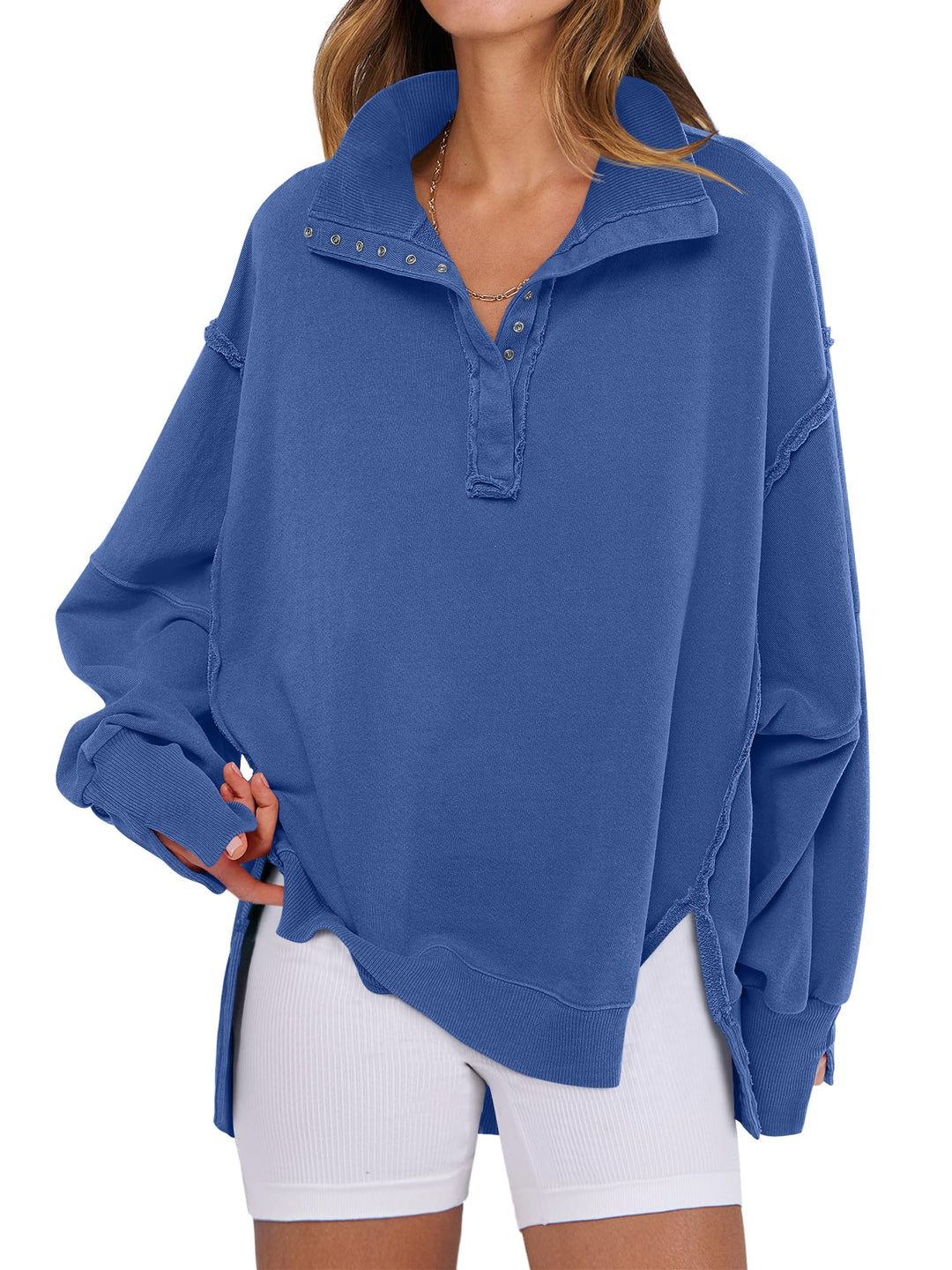 ANRABESS Women's Sweatshirts Oversized Casual Loose Button Up Henley Pullover Top High Low Split 2026 Fall Fashion Outfits