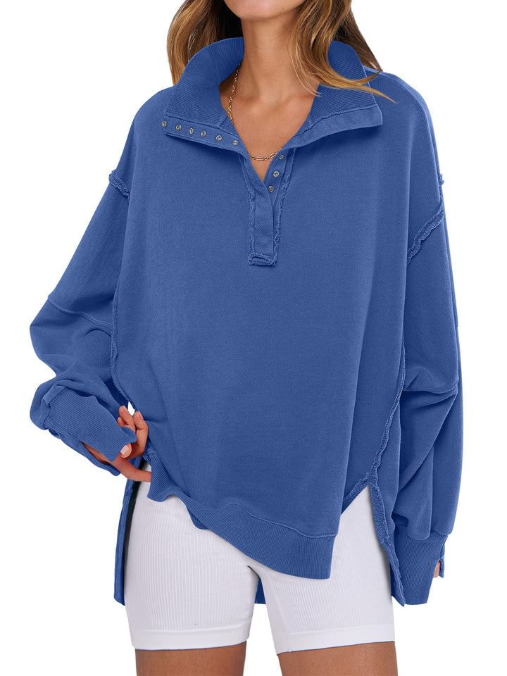 ANRABESS Women's Sweatshirts Oversized Casual Loose Button Up Henley Pullover Top High Low Split 2026 Fall Fashion Outfits