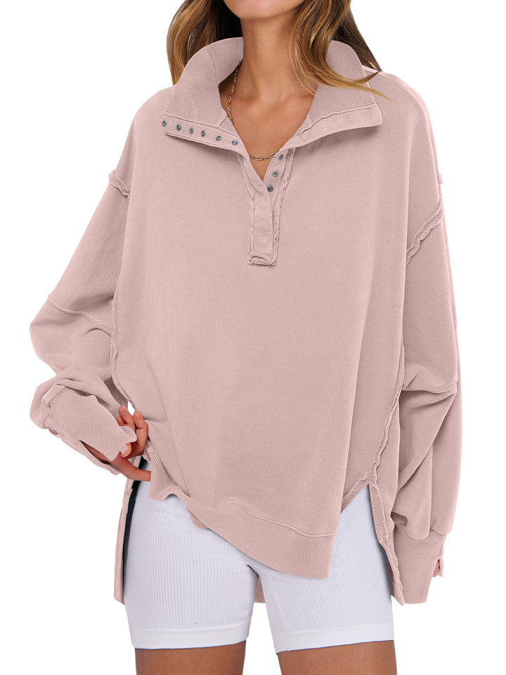 ANRABESS Women's Sweatshirts Oversized Casual Loose Button Up Henley Pullover Top High Low Split 2026 Fall Fashion Outfits