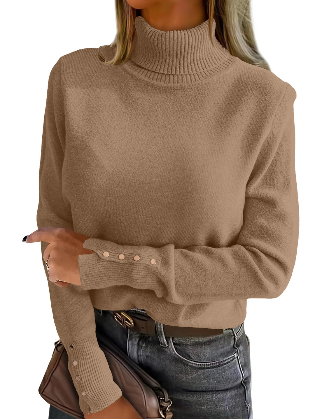 ANRABESS Turtleneck Sweaters for Women Long Sleeve Tops | 2026 Fall Winter Fashion Clothes, Office Work Daily Wear Dressy Casual Outfits, Soft Knitted Ribbed Button-Cuff Pullover Top