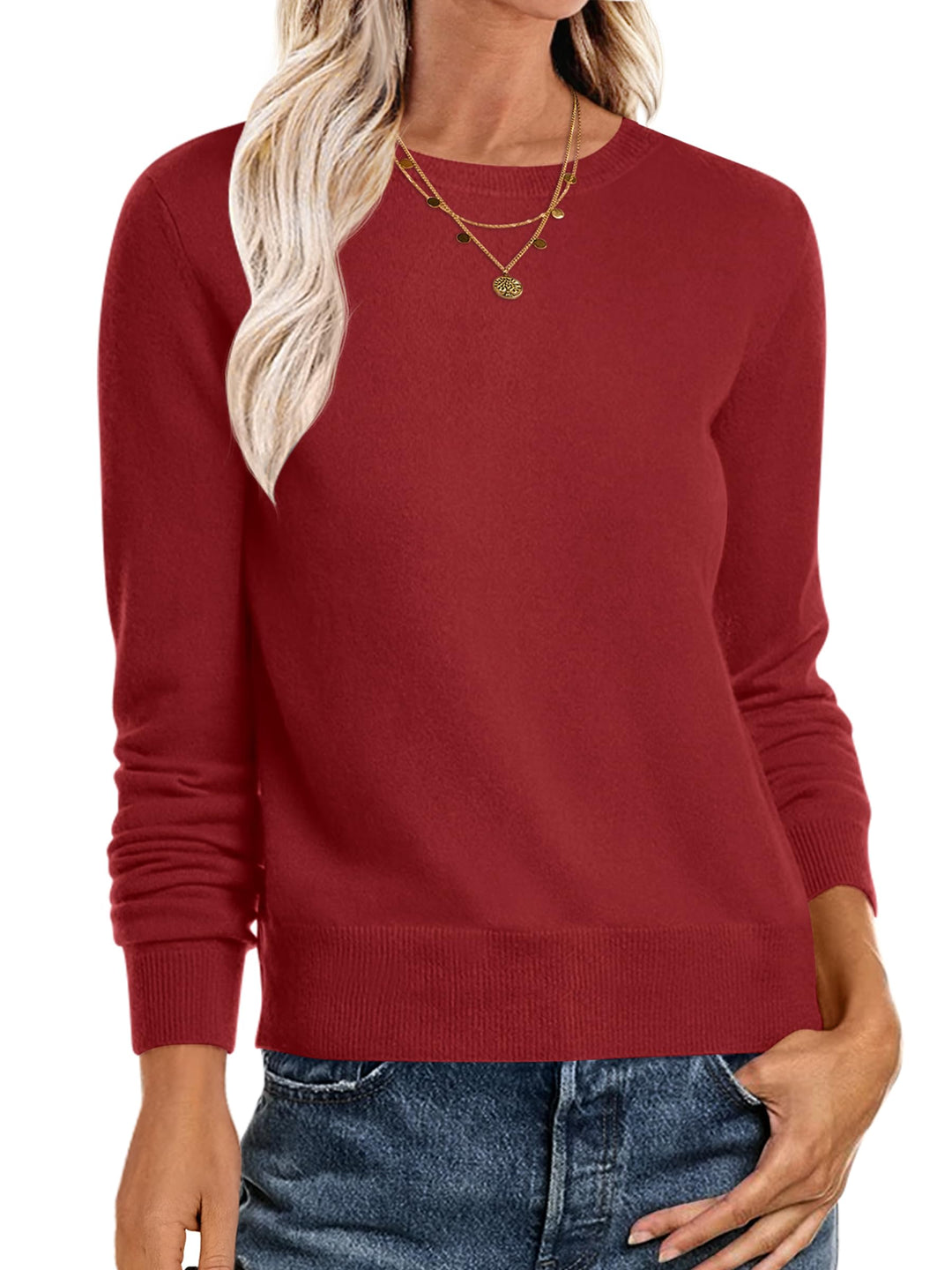 ANRABESS Long Sleeve Lightweight Fall Sweaters for Women| Crewneck Soft Basic Knit Pullover,2026 Fall Fashion Outfits,Casual Work Top,Travel Vacation All Day Wear,Winter Layer Clothes