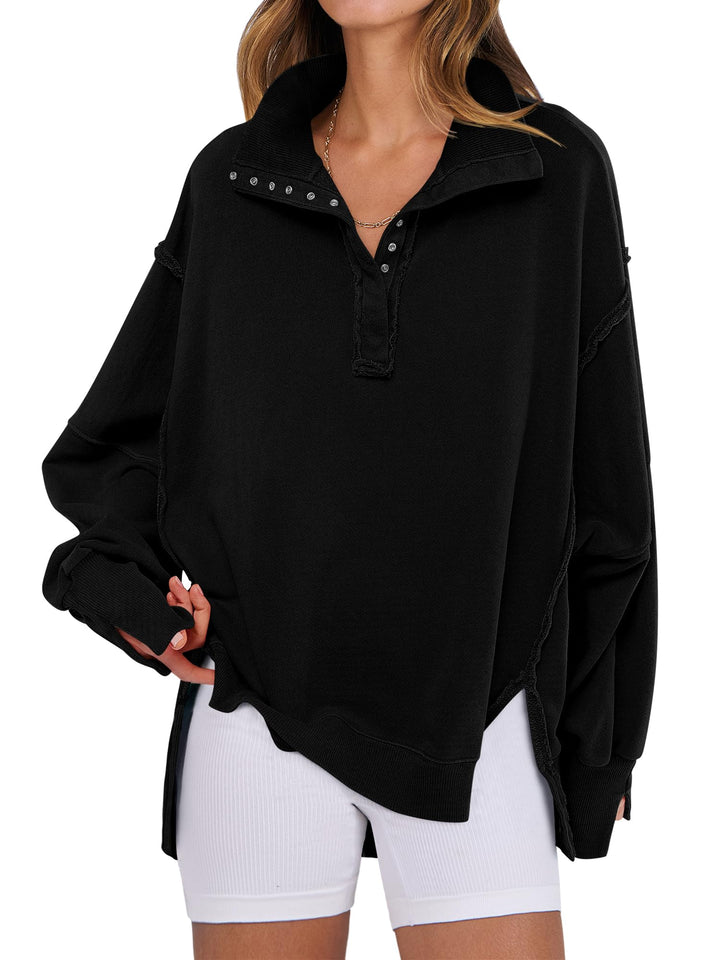 ANRABESS Women's Sweatshirts Oversized Casual Loose Button Up Henley Pullover Top High Low Split 2026 Fall Fashion Outfits