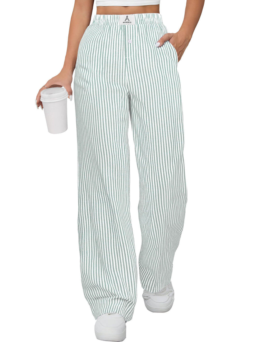 ANRABESS Womens Gingham Striped Boxer Pants | Wide Leg Elastic Waist with Pockets, Lounge Pajama Bottoms Home Daily Wear, Lightweight Breathable, Casual Summer Fall
