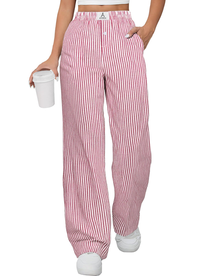 ANRABESS Womens Gingham Striped Boxer Pants | Wide Leg Elastic Waist with Pockets, Lounge Pajama Bottoms Home Daily Wear, Lightweight Breathable, Casual Summer Fall