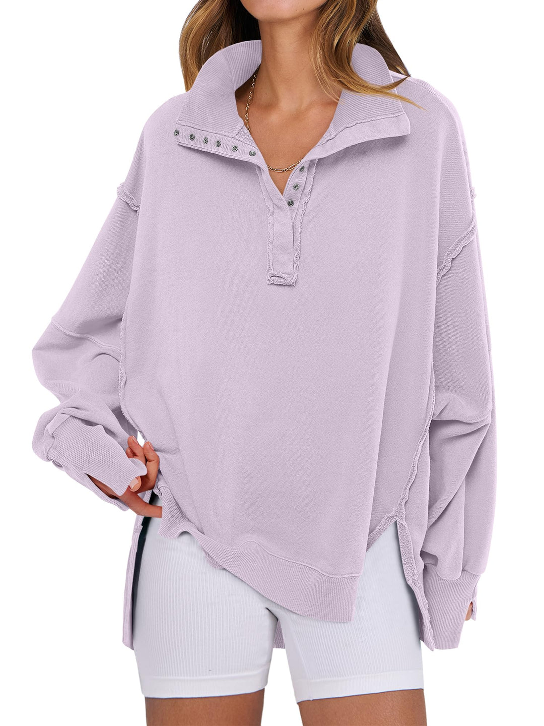 ANRABESS Women's Sweatshirts Oversized Casual Loose Button Up Henley Pullover Top High Low Split 2026 Fall Fashion Outfits