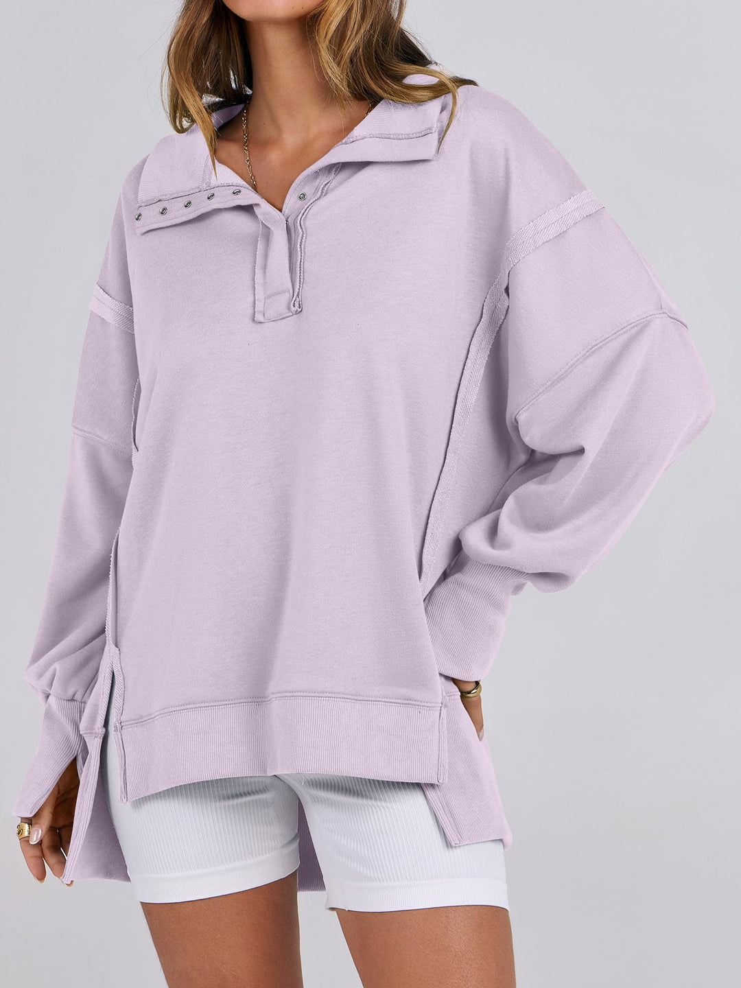 ANRABESS Women's Sweatshirts Oversized Casual Loose Button Up Henley Pullover Top High Low Split 2026 Fall Fashion Outfits