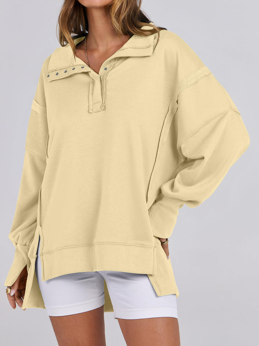 ANRABESS Women's Sweatshirts Oversized Casual Loose Button Up Henley Pullover Top High Low Split 2026 Fall Fashion Outfits