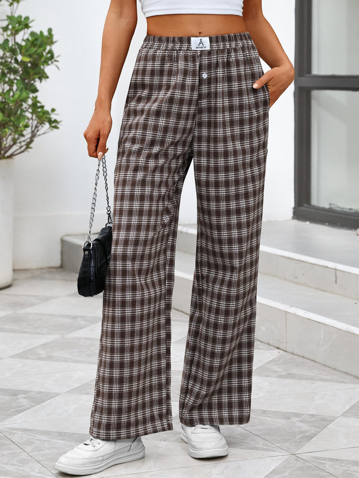 ANRABESS Womens Gingham Striped Boxer Pants | Wide Leg Elastic Waist with Pockets, Lounge Pajama Bottoms Home Daily Wear, Lightweight Breathable, Casual Summer Fall