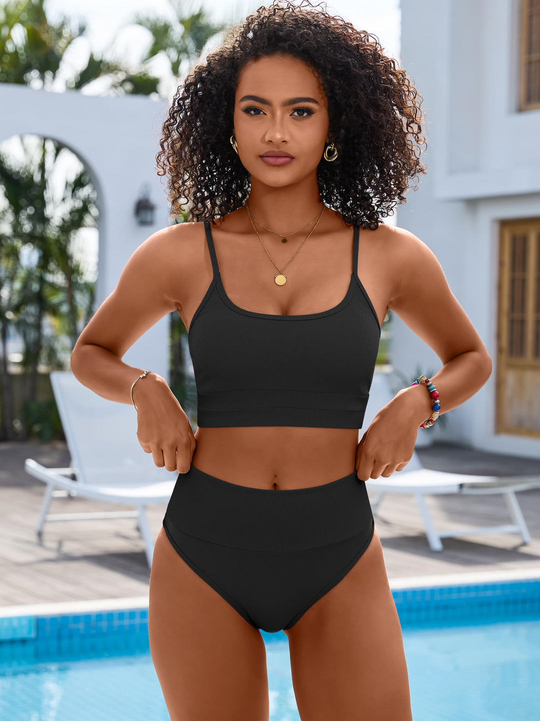ANRABESS High Waist Bikini Set - Tummy Control & Color Block Swimsuit