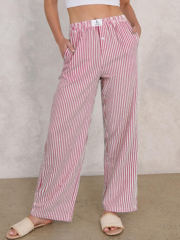 ANRABESS Womens Gingham Striped Boxer Pants | Wide Leg Elastic Waist with Pockets, Lounge Pajama Bottoms Home Daily Wear, Lightweight Breathable, Casual Summer Fall