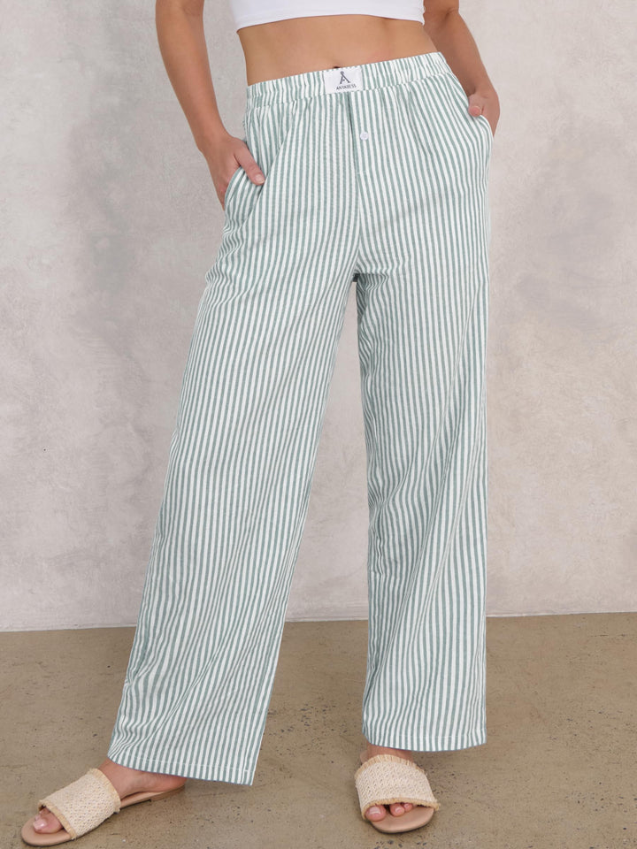 ANRABESS Womens Gingham Striped Boxer Pants | Wide Leg Elastic Waist with Pockets, Lounge Pajama Bottoms Home Daily Wear, Lightweight Breathable, Casual Summer Fall