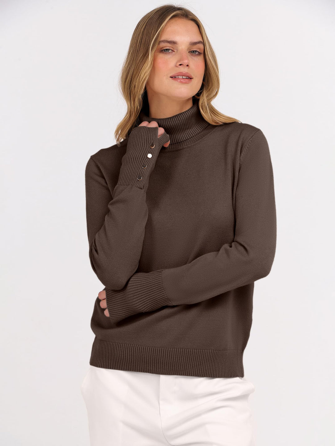 ANRABESS Turtleneck Sweaters for Women Long Sleeve Tops | 2026 Fall Winter Fashion Clothes, Office Work Daily Wear Dressy Casual Outfits, Soft Knitted Ribbed Button-Cuff Pullover Top