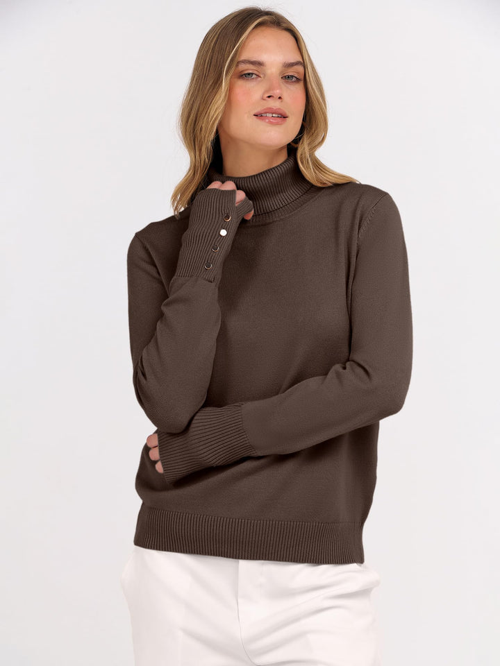 ANRABESS Turtleneck Sweaters for Women Long Sleeve Tops | 2026 Fall Winter Fashion Clothes, Office Work Daily Wear Dressy Casual Outfits, Soft Knitted Ribbed Button-Cuff Pullover Top