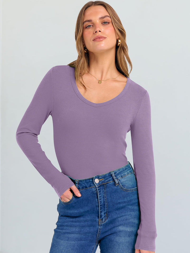 ANRABESS Long Sleeve Shirts for Women Soft Comfy Ribbed Knit Fitted T-Shirts Casual Trendy Y2K Basic Tops Fall Winter Underscrub Layering Clothes