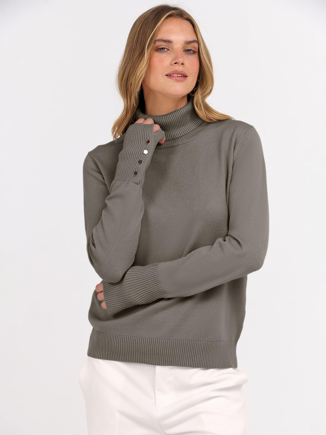 ANRABESS Turtleneck Sweaters for Women Long Sleeve Tops | 2026 Fall Winter Fashion Clothes, Office Work Daily Wear Dressy Casual Outfits, Soft Knitted Ribbed Button-Cuff Pullover Top