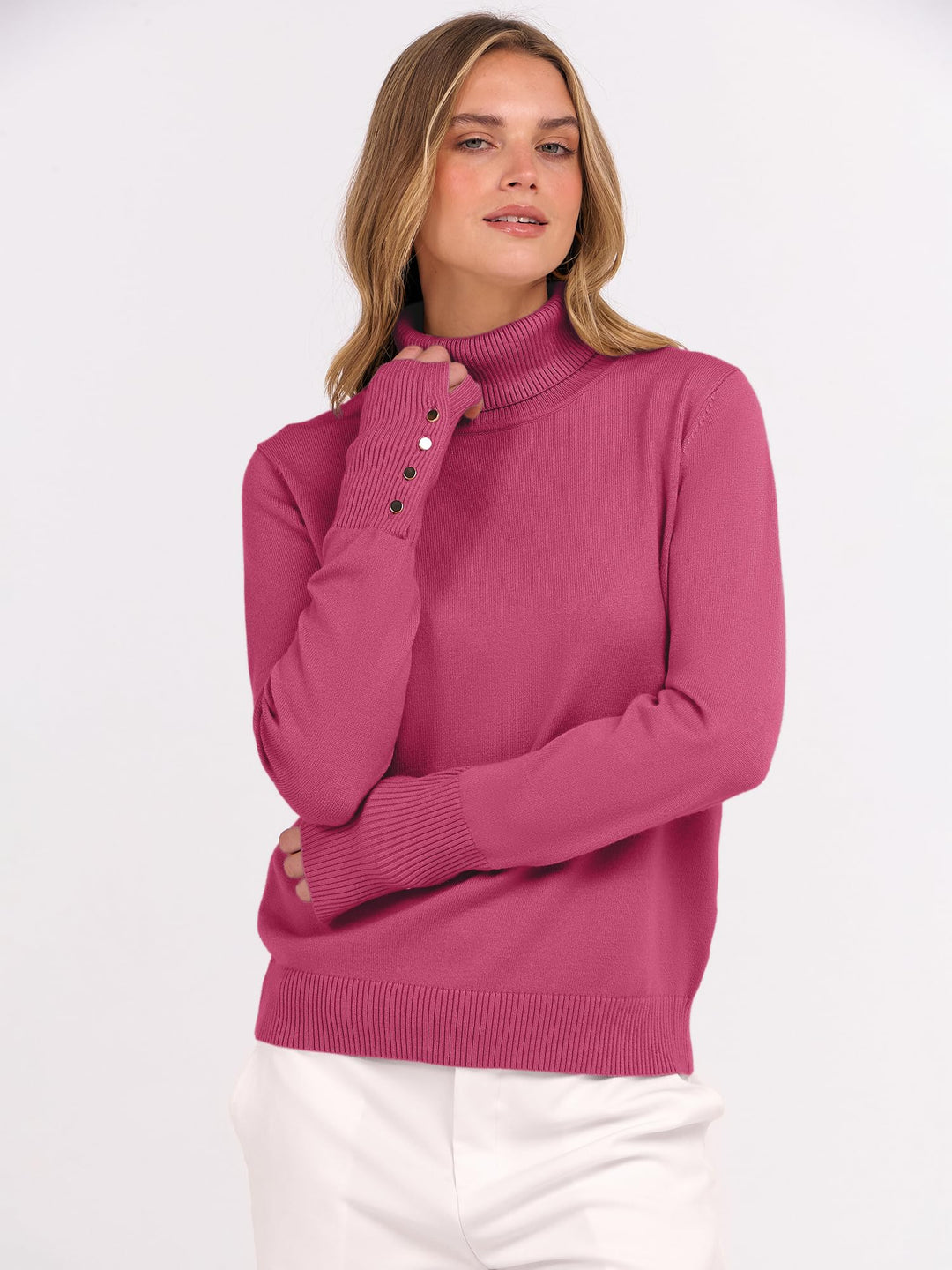 ANRABESS Turtleneck Sweaters for Women Long Sleeve Tops | 2026 Fall Winter Fashion Clothes, Office Work Daily Wear Dressy Casual Outfits, Soft Knitted Ribbed Button-Cuff Pullover Top