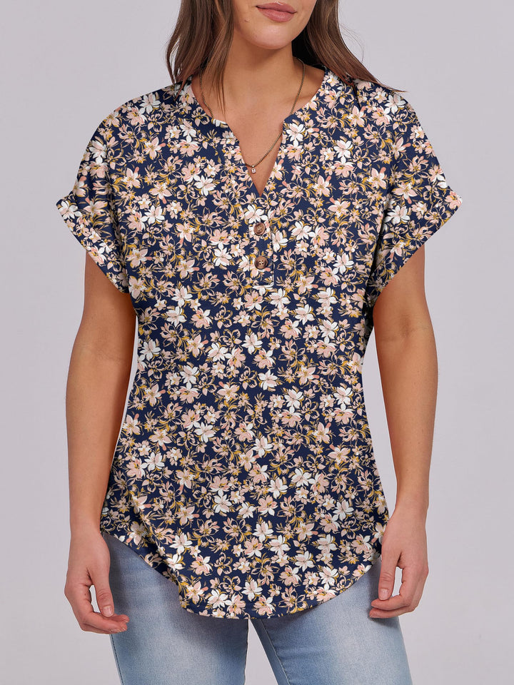 ANRABESS Women's Short Sleeve V-Neck Henley Top