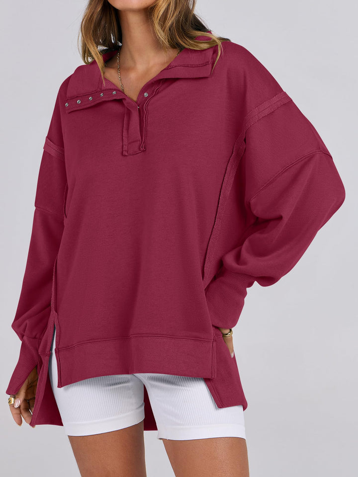 ANRABESS Women's Sweatshirts Oversized Casual Loose Button Up Henley Pullover Top High Low Split 2026 Fall Fashion Outfits