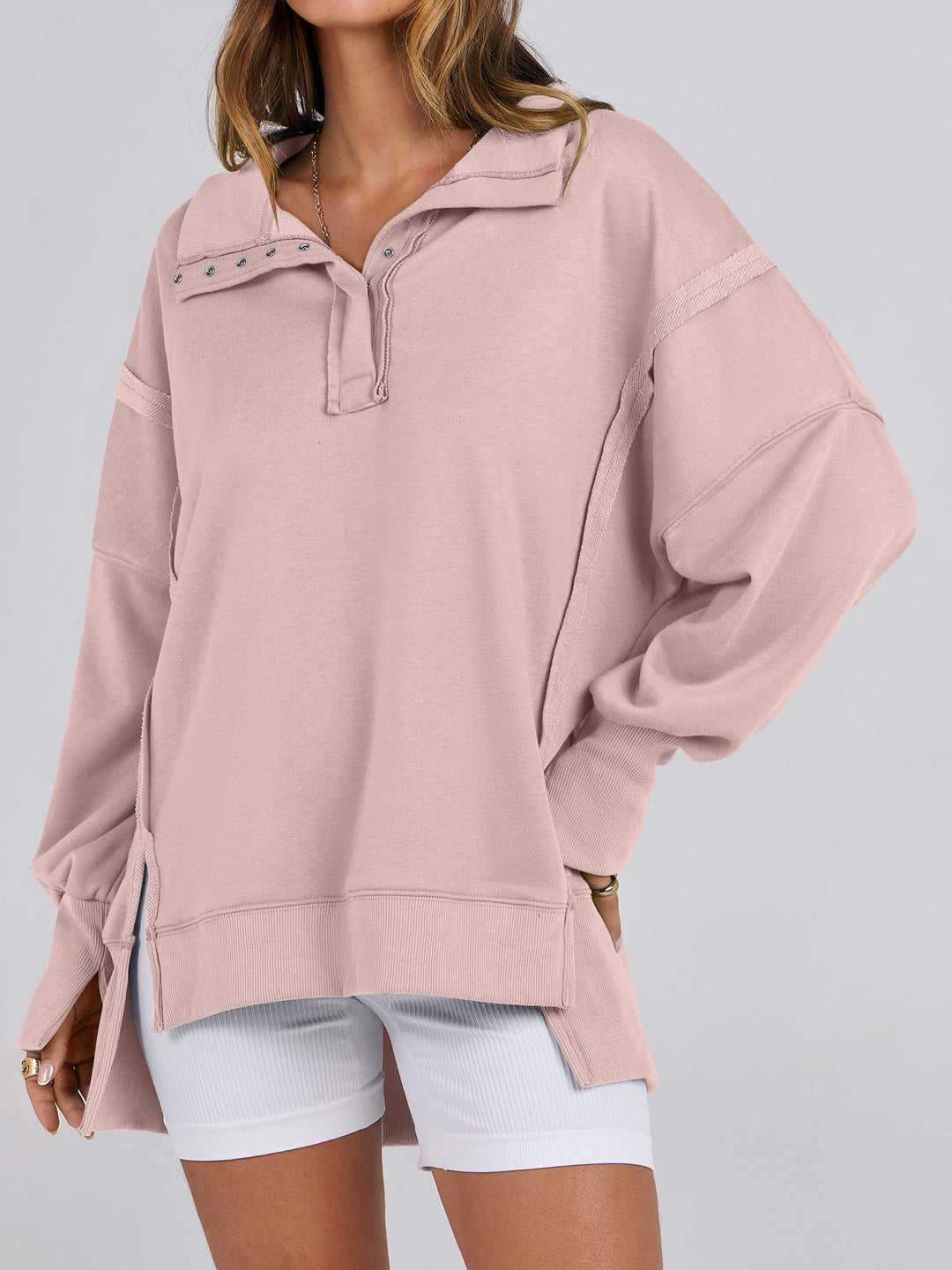 ANRABESS Women's Sweatshirts Oversized Casual Loose Button Up Henley Pullover Top High Low Split 2026 Fall Fashion Outfits