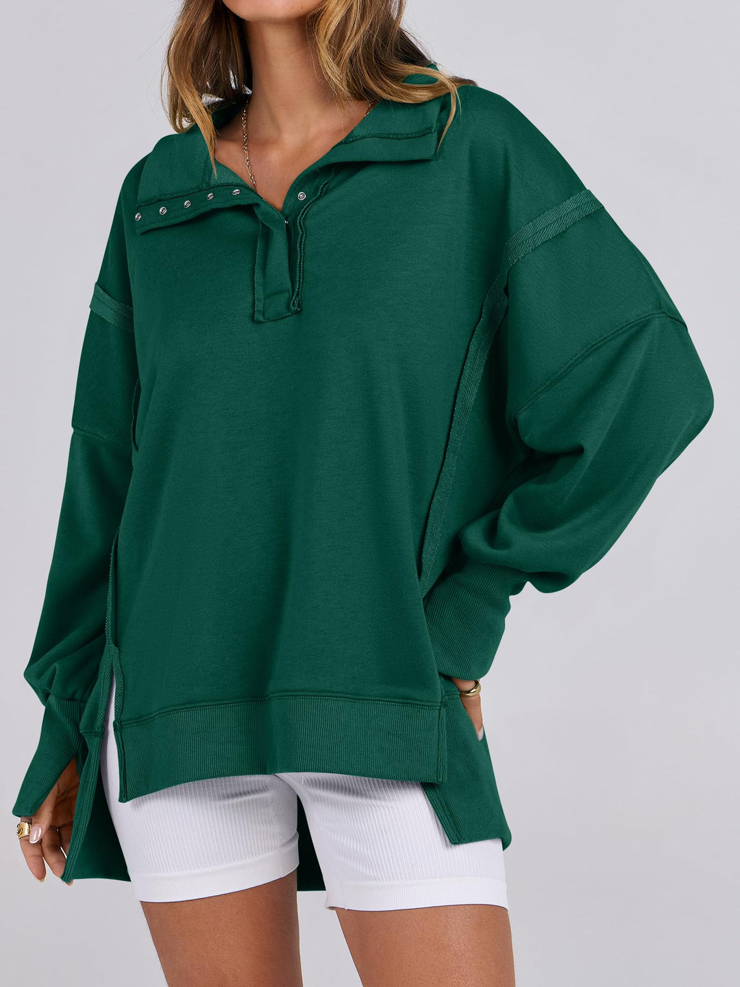ANRABESS Women's Sweatshirts Oversized Casual Loose Button Up Henley Pullover Top High Low Split 2026 Fall Fashion Outfits