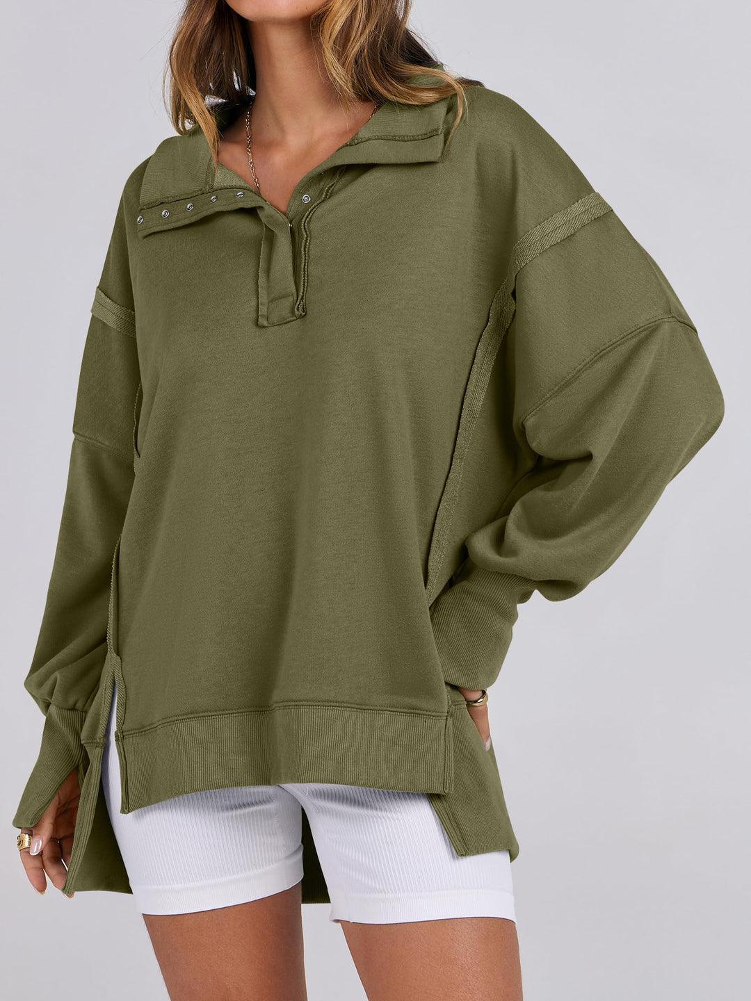 ANRABESS Women's Sweatshirts Oversized Casual Loose Button Up Henley Pullover Top High Low Split 2026 Fall Fashion Outfits