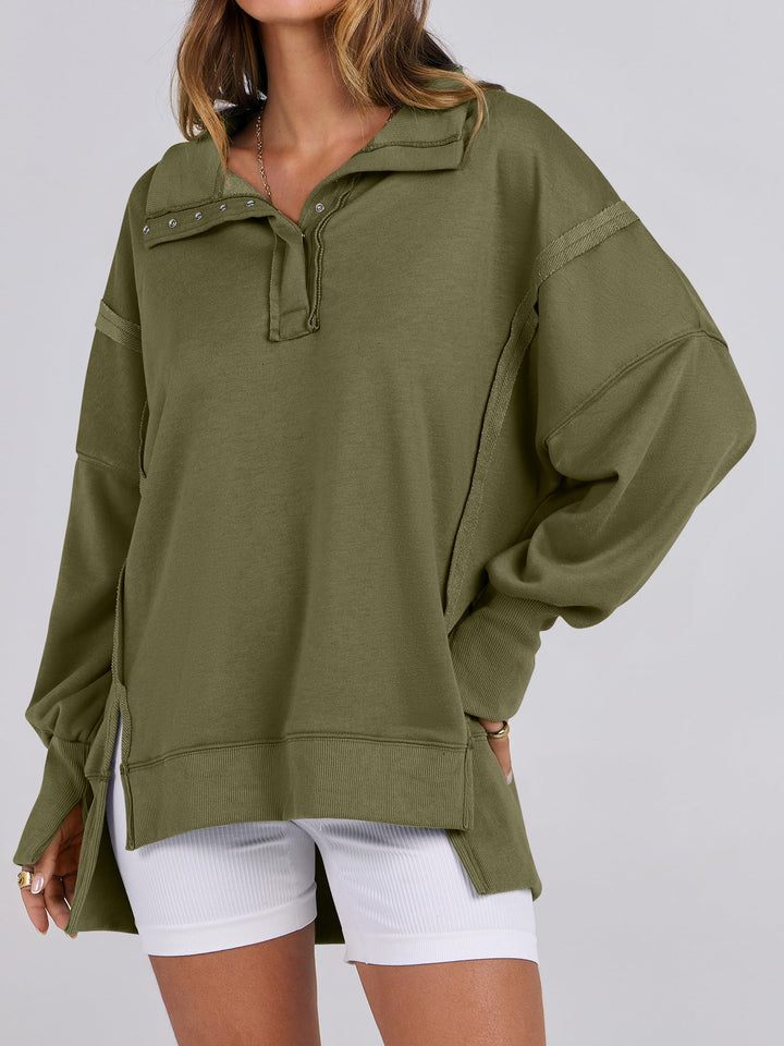 ANRABESS Women's Sweatshirts Oversized Casual Loose Button Up Henley Pullover Top High Low Split 2026 Fall Fashion Outfits