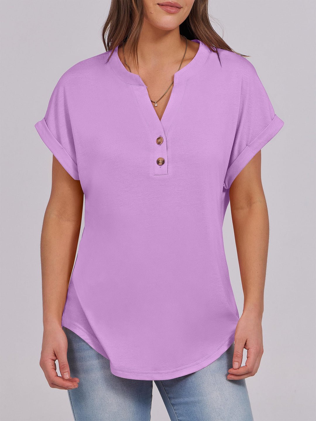 ANRABESS Women's Short Sleeve V-Neck Henley Top