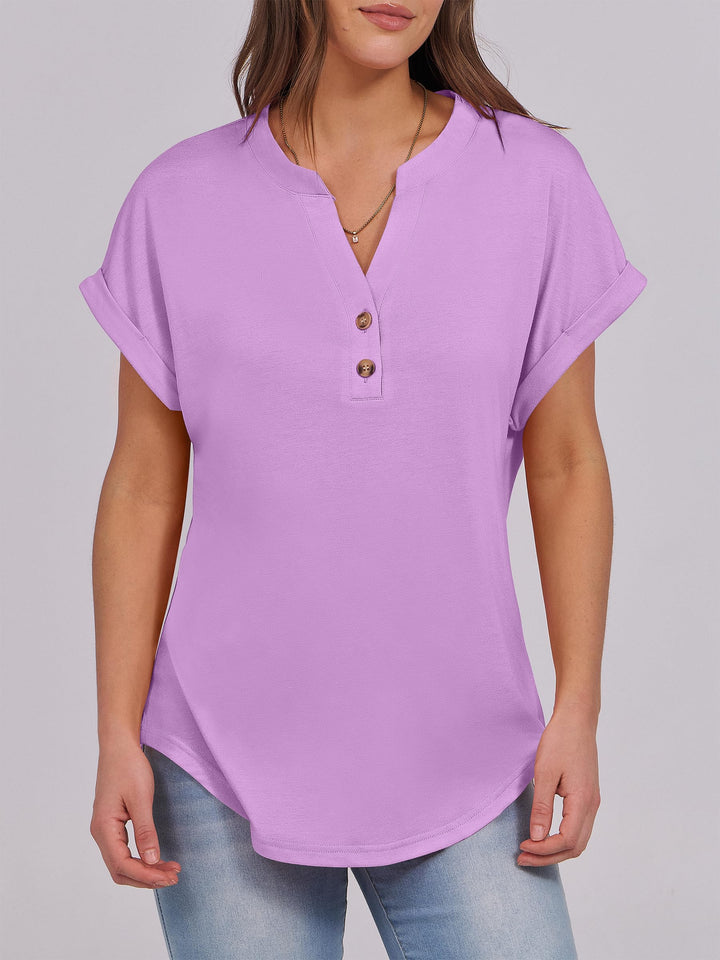 ANRABESS Women's Short Sleeve V-Neck Henley Top