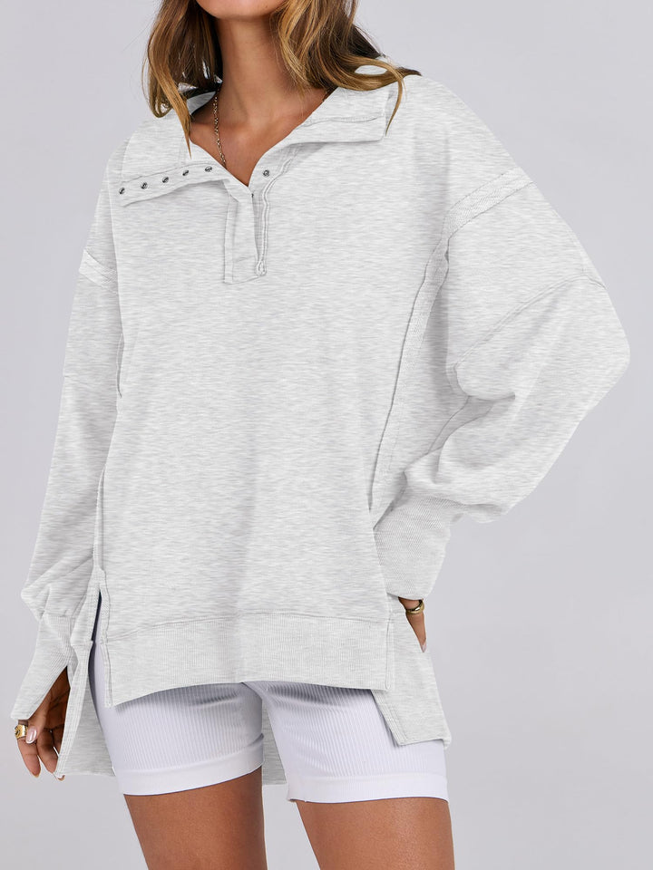 ANRABESS Women's Sweatshirts Oversized Casual Loose Button Up Henley Pullover Top High Low Split 2026 Fall Fashion Outfits