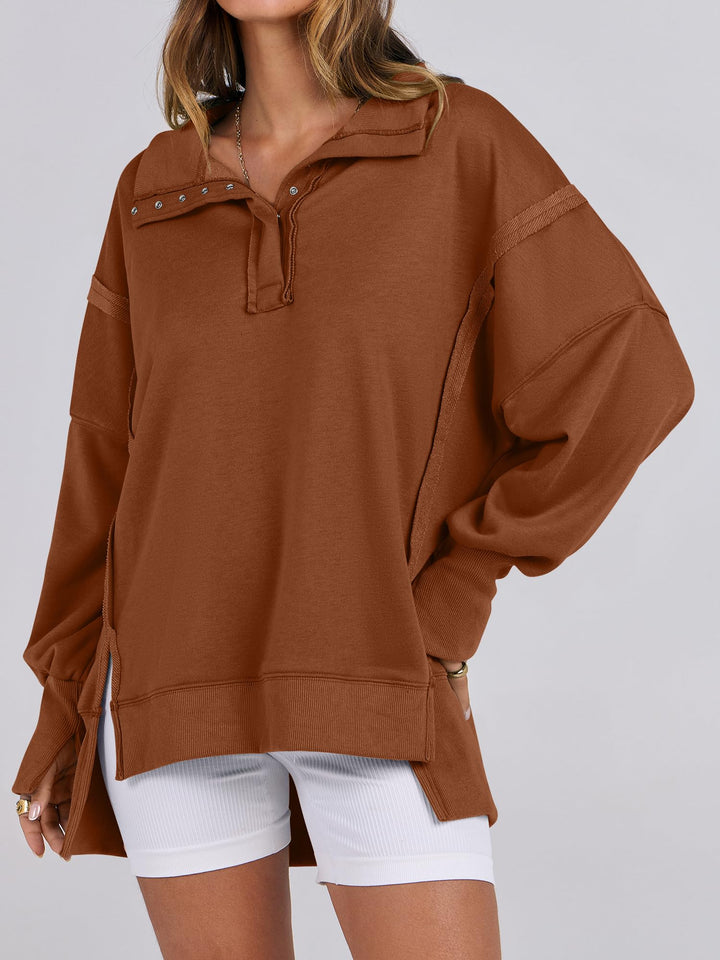 ANRABESS Women's Sweatshirts Oversized Casual Loose Button Up Henley Pullover Top High Low Split 2026 Fall Fashion Outfits