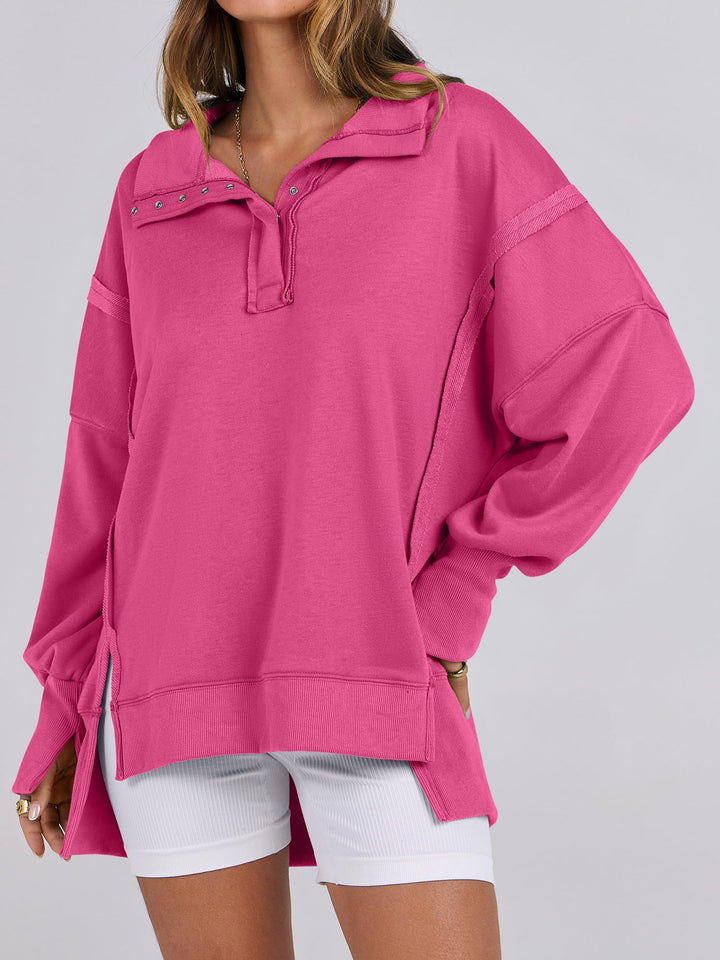 ANRABESS Women's Sweatshirts Oversized Casual Loose Button Up Henley Pullover Top High Low Split 2026 Fall Fashion Outfits