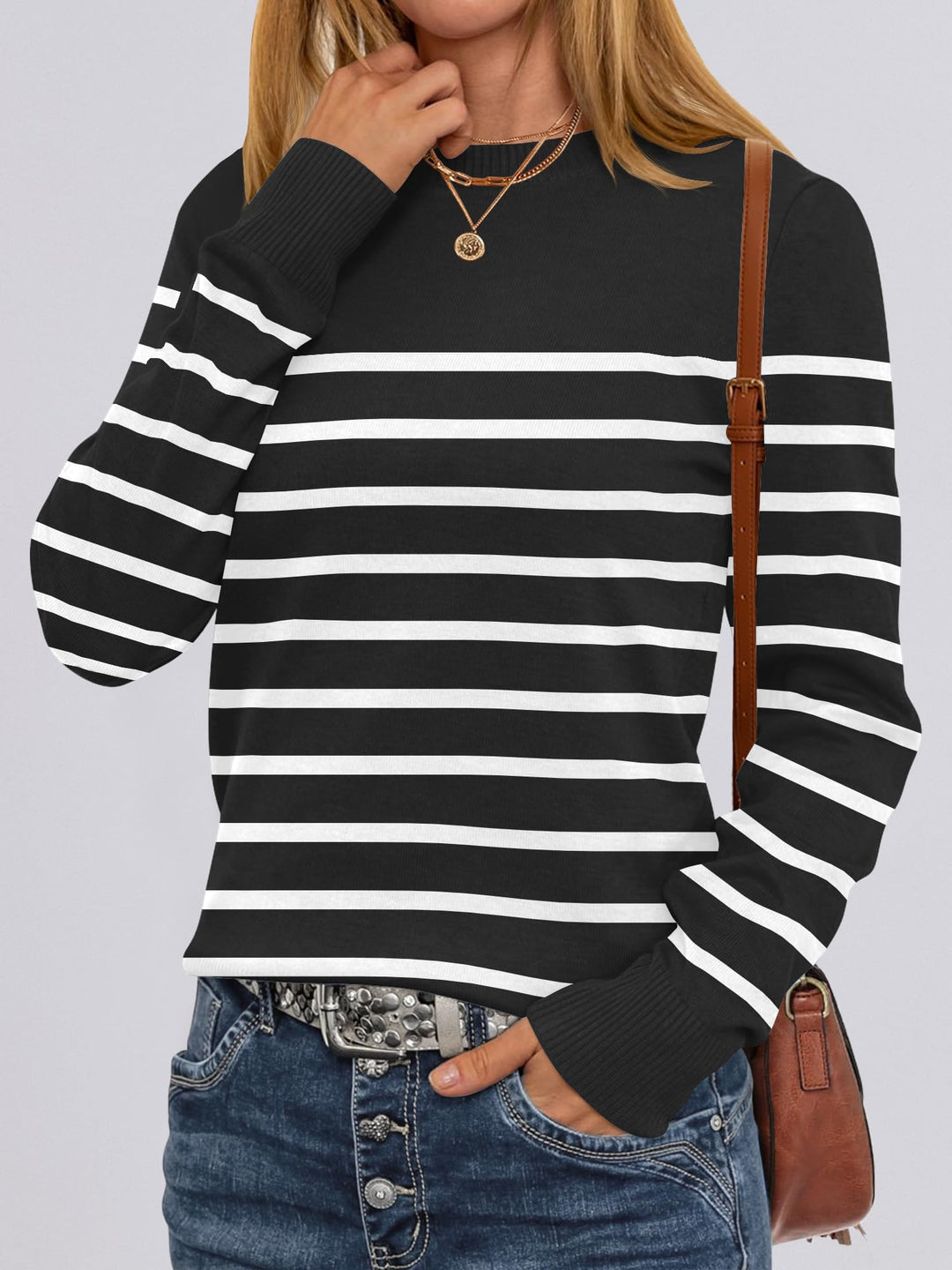 ANRABESS Long Sleeve Lightweight Fall Sweaters for Women| Crewneck Soft Basic Knit Pullover,2026 Fall Fashion Outfits,Casual Work Top,Travel Vacation All Day Wear,Winter Layer Clothes