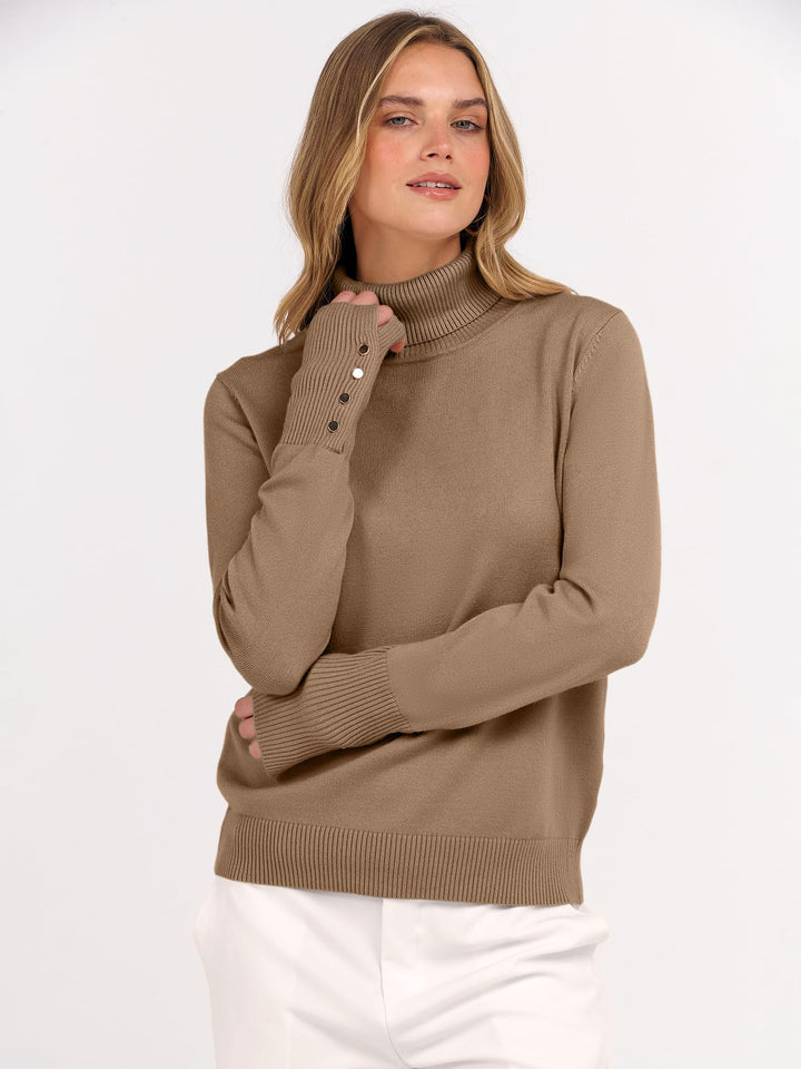 ANRABESS Turtleneck Sweaters for Women Long Sleeve Tops | 2026 Fall Winter Fashion Clothes, Office Work Daily Wear Dressy Casual Outfits, Soft Knitted Ribbed Button-Cuff Pullover Top