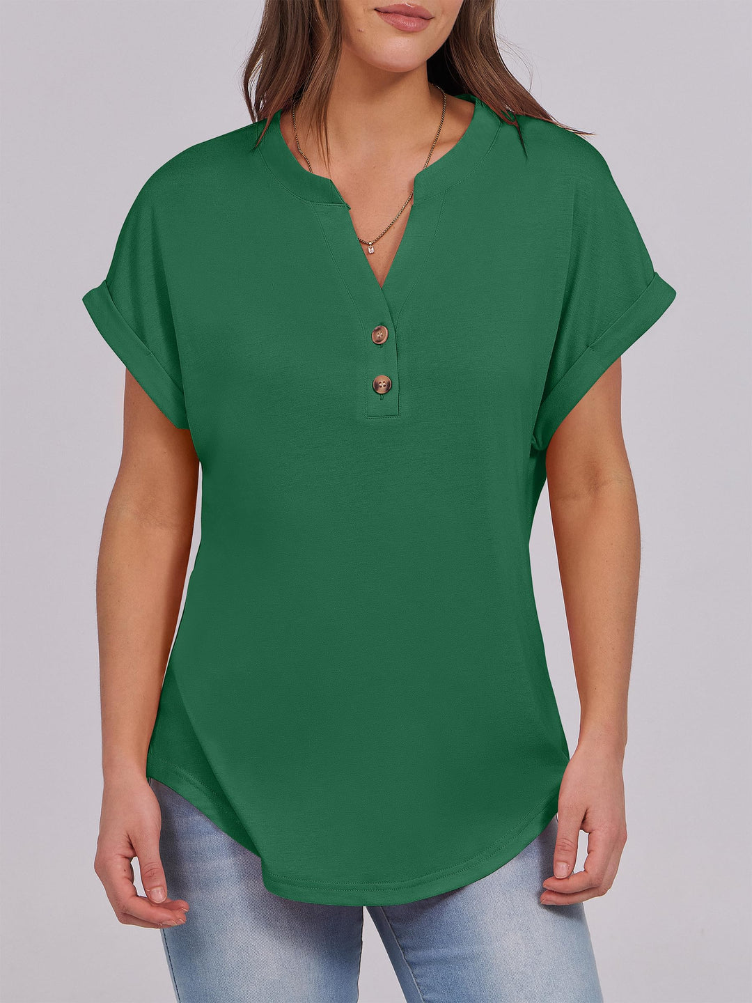 ANRABESS Women's Short Sleeve V-Neck Henley Top
