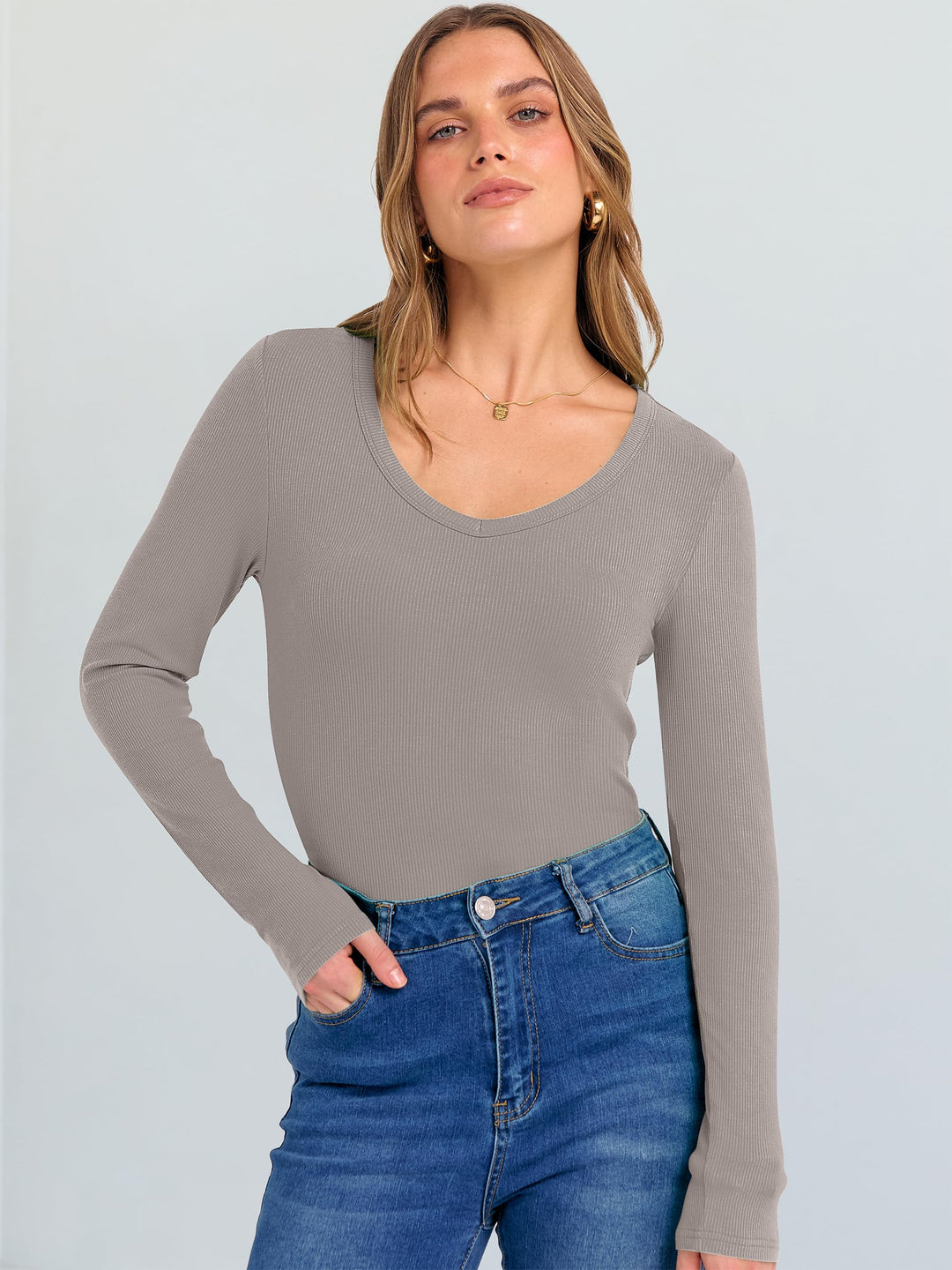 ANRABESS Long Sleeve Shirts for Women Soft Comfy Ribbed Knit Fitted T-Shirts Casual Trendy Y2K Basic Tops Fall Winter Underscrub Layering Clothes