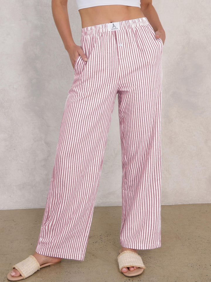 ANRABESS Womens Gingham Striped Boxer Pants | Wide Leg Elastic Waist with Pockets, Lounge Pajama Bottoms Home Daily Wear, Lightweight Breathable, Casual Summer Fall