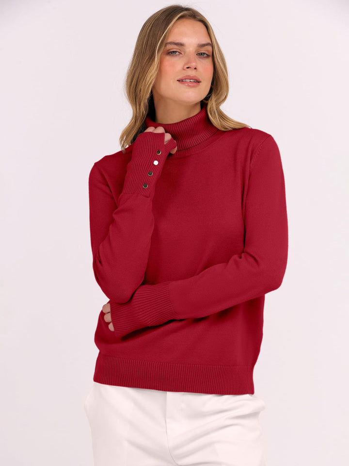 ANRABESS Turtleneck Sweaters for Women Long Sleeve Tops | 2026 Fall Winter Fashion Clothes, Office Work Daily Wear Dressy Casual Outfits, Soft Knitted Ribbed Button-Cuff Pullover Top