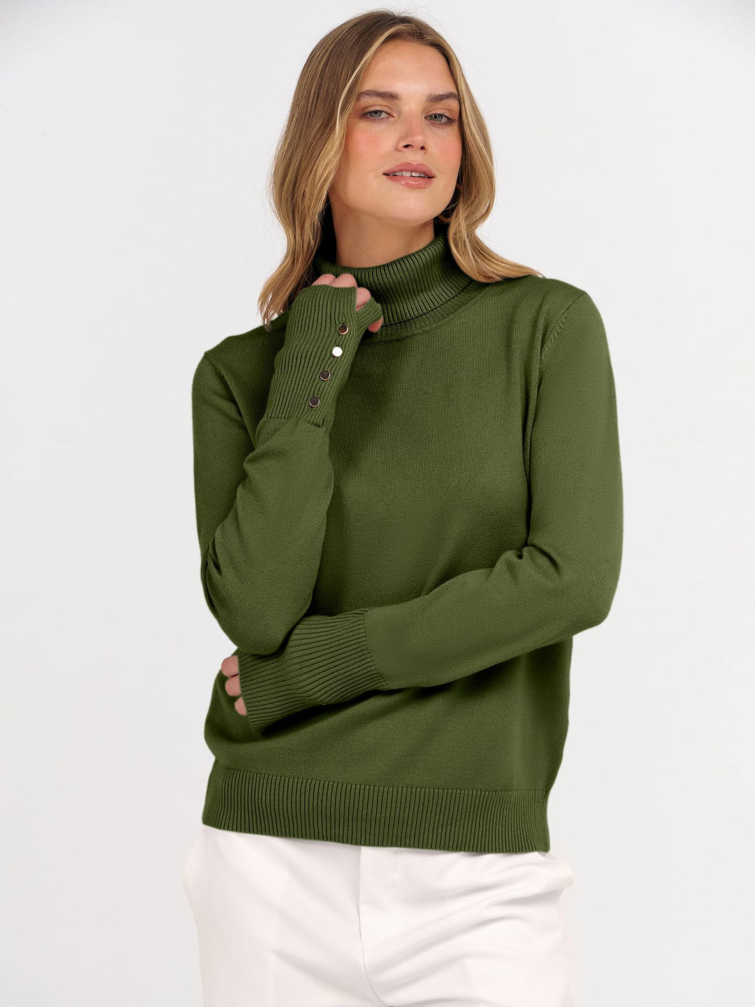 ANRABESS Turtleneck Sweaters for Women Long Sleeve Tops | 2026 Fall Winter Fashion Clothes, Office Work Daily Wear Dressy Casual Outfits, Soft Knitted Ribbed Button-Cuff Pullover Top
