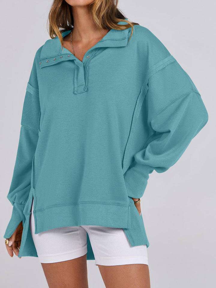 ANRABESS Women's Sweatshirts Oversized Casual Loose Button Up Henley Pullover Top High Low Split 2026 Fall Fashion Outfits