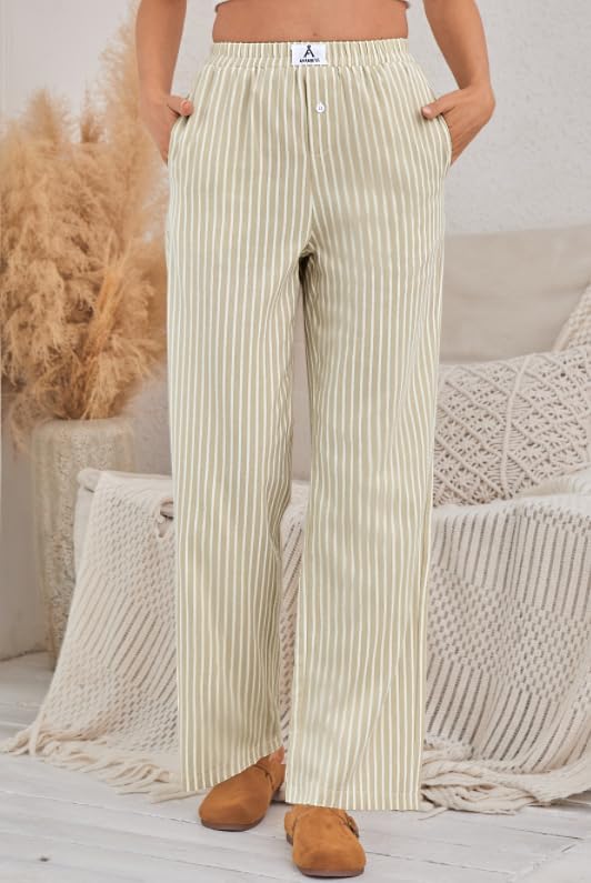 ANRABESS Womens Gingham Striped Boxer Pants | Wide Leg Elastic Waist with Pockets, Lounge Pajama Bottoms Home Daily Wear, Lightweight Breathable, Casual Summer Fall