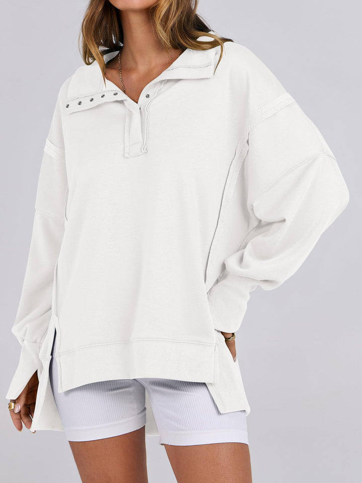 ANRABESS Women's Sweatshirts Oversized Casual Loose Button Up Henley Pullover Top High Low Split 2026 Fall Fashion Outfits