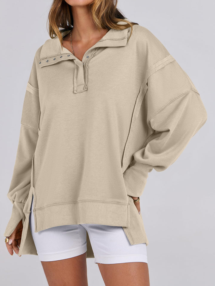 ANRABESS Women's Sweatshirts Oversized Casual Loose Button Up Henley Pullover Top High Low Split 2026 Fall Fashion Outfits