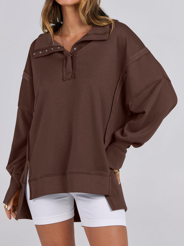 ANRABESS Women's Sweatshirts Oversized Casual Loose Button Up Henley Pullover Top High Low Split 2026 Fall Fashion Outfits