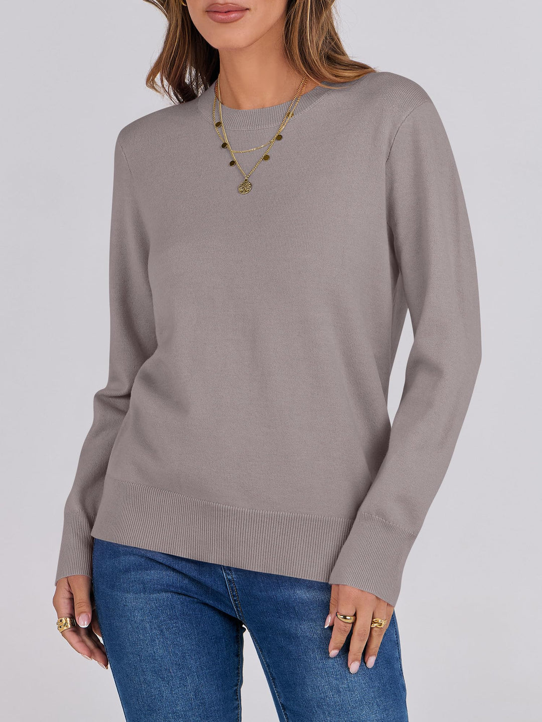 ANRABESS Long Sleeve Lightweight Fall Sweaters for Women| Crewneck Soft Basic Knit Pullover,2026 Fall Fashion Outfits,Casual Work Top,Travel Vacation All Day Wear,Winter Layer Clothes
