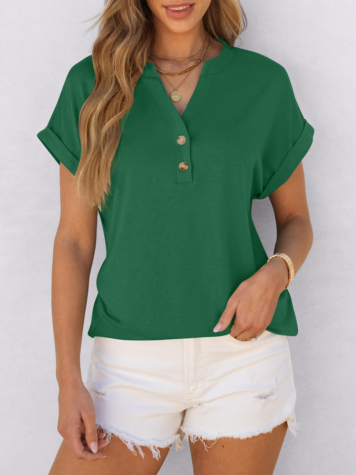 ANRABESS Women's Short Sleeve V-Neck Henley Top