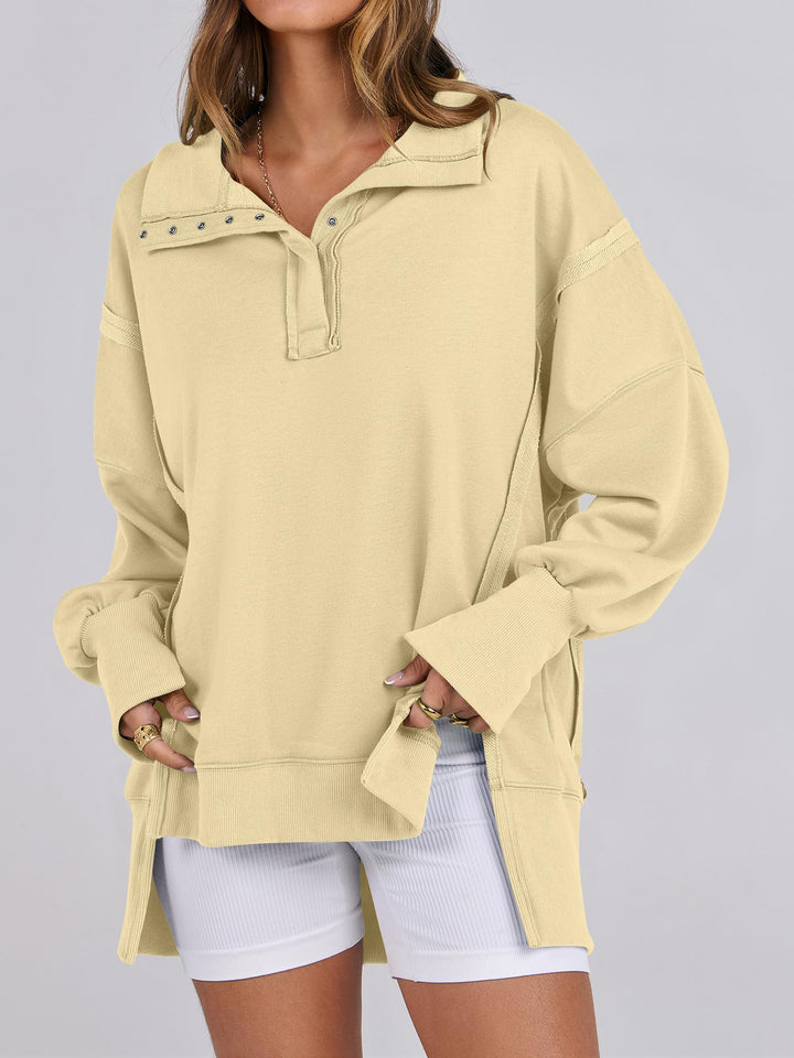 ANRABESS Women's Sweatshirts Oversized Casual Loose Button Up Henley Pullover Top High Low Split 2026 Fall Fashion Outfits