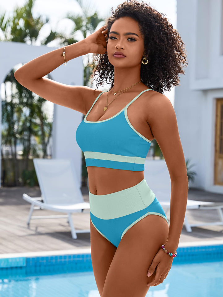 ANRABESS High Waist Bikini Set - Tummy Control & Color Block Swimsuit