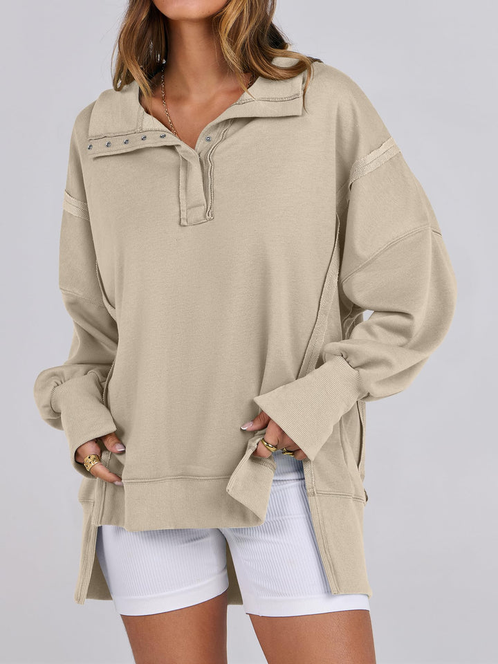 ANRABESS Women's Sweatshirts Oversized Casual Loose Button Up Henley Pullover Top High Low Split 2026 Fall Fashion Outfits
